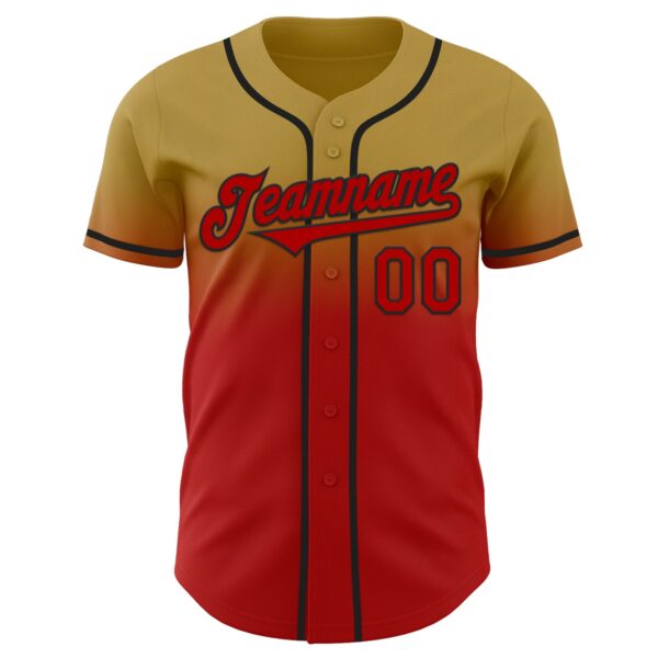 Custom Old Gold Red-Black Authentic Fade Fashion Baseball Jersey