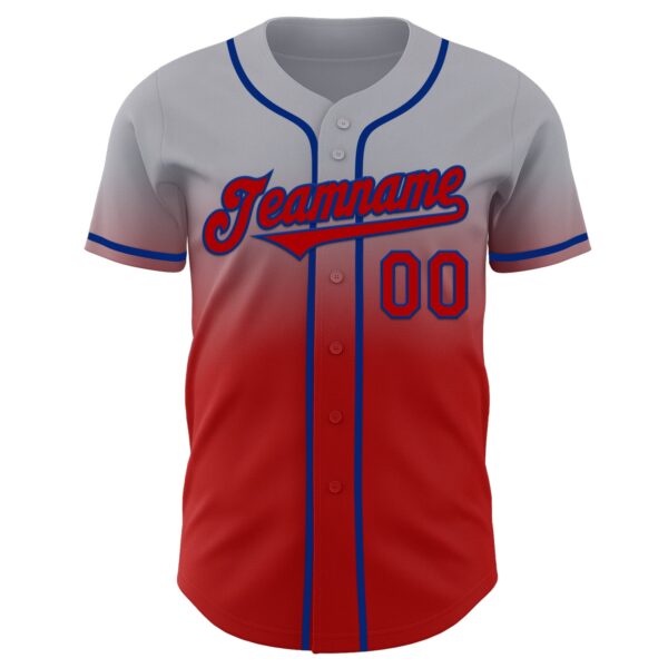 Custom Gray Red-Royal Authentic Fade Fashion Baseball Jersey