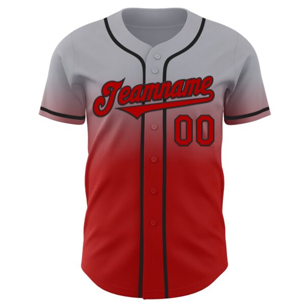 Custom Gray Red-Black Authentic Fade Fashion Baseball Jersey