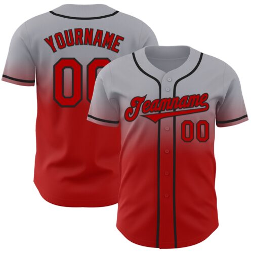 Custom Gray Red-Black Authentic Fade Fashion Baseball Jersey