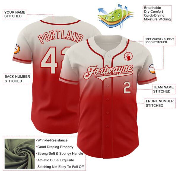 Custom Cream Red Authentic Fade Fashion Baseball Jersey