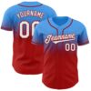 Custom Electric Blue White-Red Authentic Fade Fashion Baseball Jersey