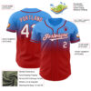 Custom Electric Blue White-Red Authentic Fade Fashion Baseball Jersey