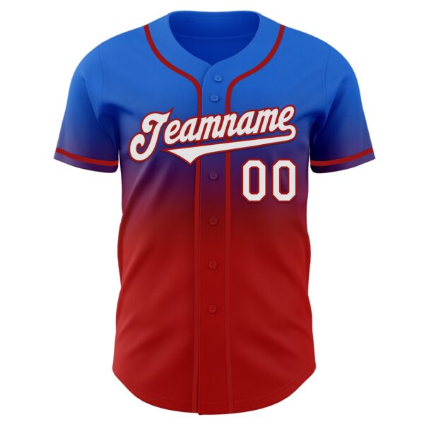 Custom Thunder Blue White-Red Authentic Fade Fashion Baseball Jersey