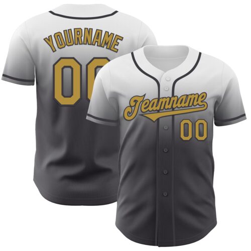 Custom White Old Gold-Steel Gray Authentic Fade Fashion Baseball Jersey