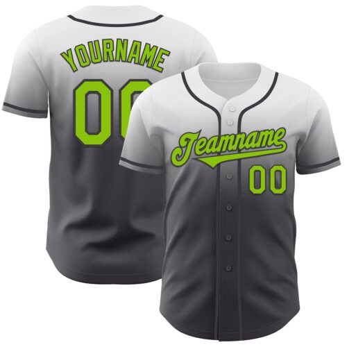 FadeFashion1291 Custom White Neon Green-Steel Gray Authentic Fade Fashion Baseball Jersey