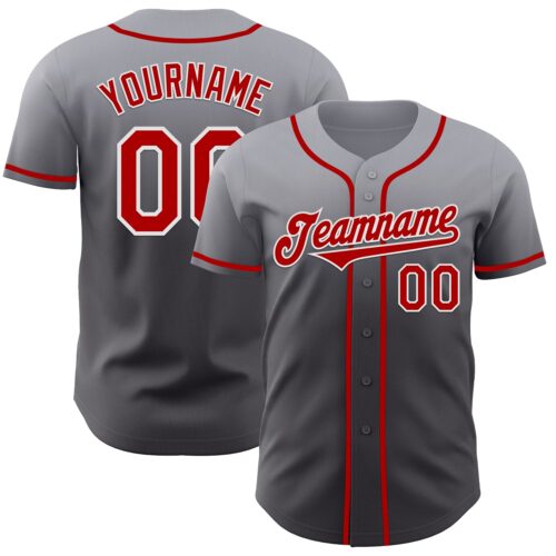 FadeFashion1292 Custom Gray Red Steel Gray-White Authentic Fade Fashion Baseball Jersey