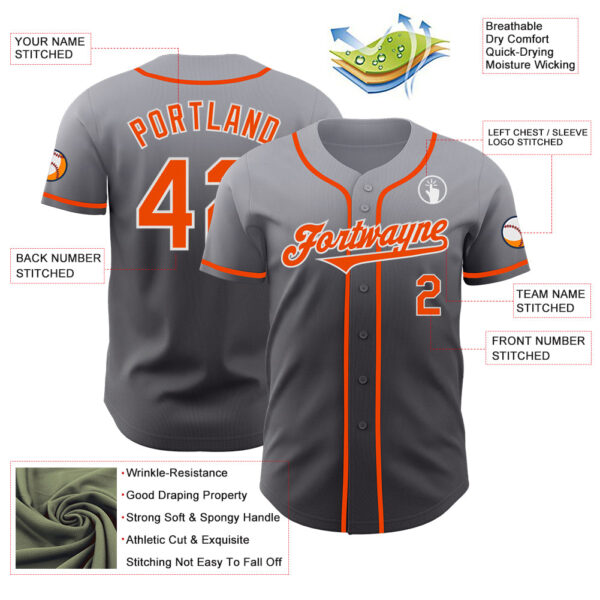 Custom Gray Orange Steel Gray-White Authentic Fade Fashion Baseball Jersey