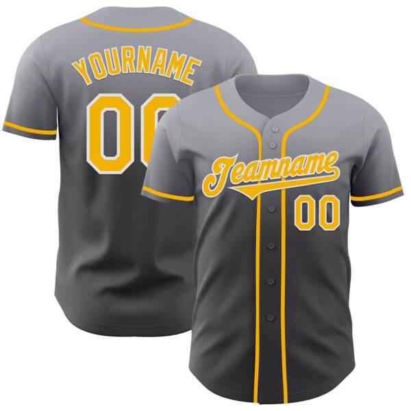 Custom Gray Gold Steel Gray-White Authentic Fade Fashion Baseball Jersey