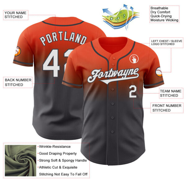 Custom Orange White-Steel Gray Authentic Fade Fashion Baseball Jersey
