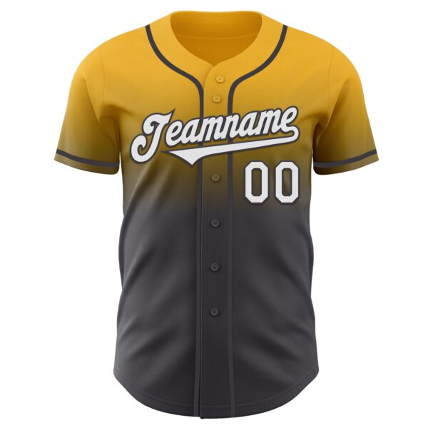 Custom Gold White-Steel Gray Authentic Fade Fashion Baseball Jersey
