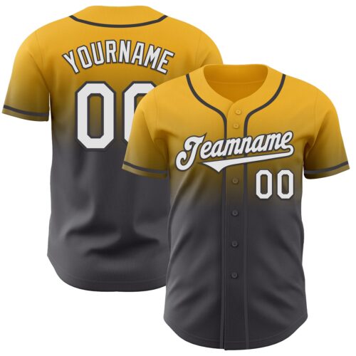 Custom Gold White-Steel Gray Authentic Fade Fashion Baseball Jersey