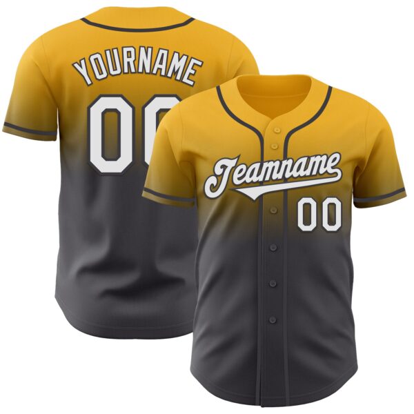 Custom Gold White-Steel Gray Authentic Fade Fashion Baseball Jersey