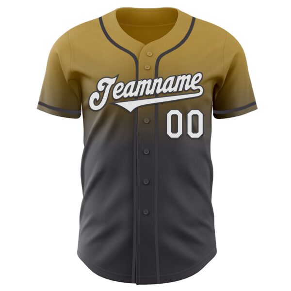 Custom Old Gold White-Steel Gray Authentic Fade Fashion Baseball Jersey