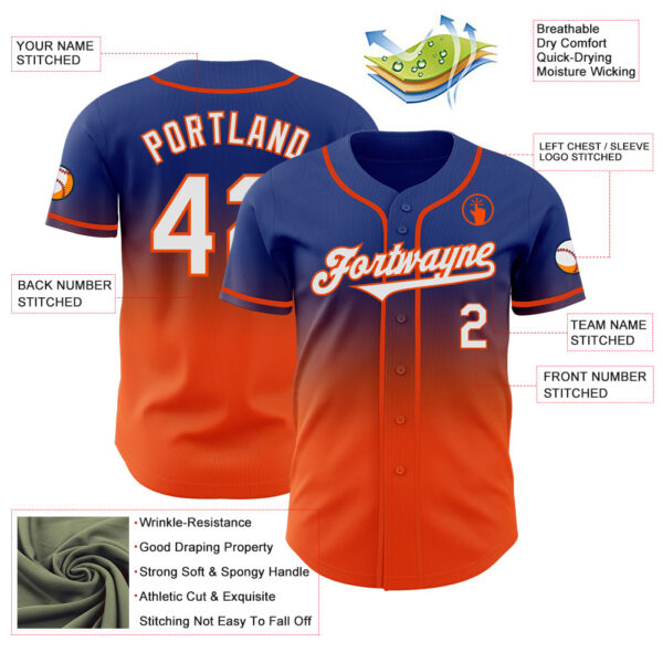 Custom Royal White-Orange Authentic Fade Fashion Baseball Jersey