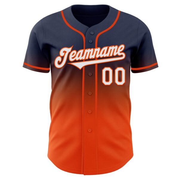Custom Navy White-Orange Authentic Fade Fashion Baseball Jersey
