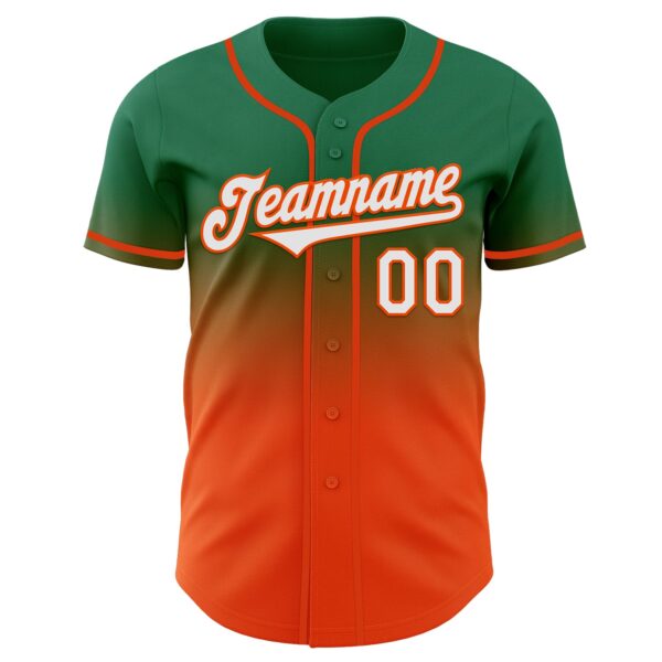 Custom Kelly Green White-Orange Authentic Fade Fashion Baseball Jersey