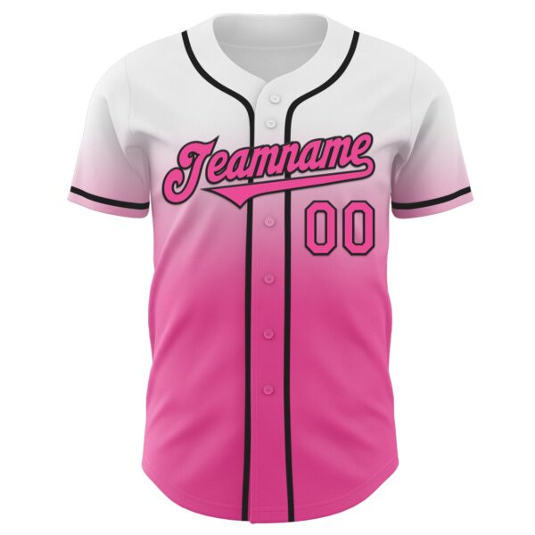 Custom White Pink-Black Authentic Fade Fashion Baseball Jersey