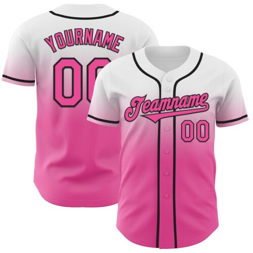 Custom White Pink-Black Authentic Fade Fashion Baseball Jersey