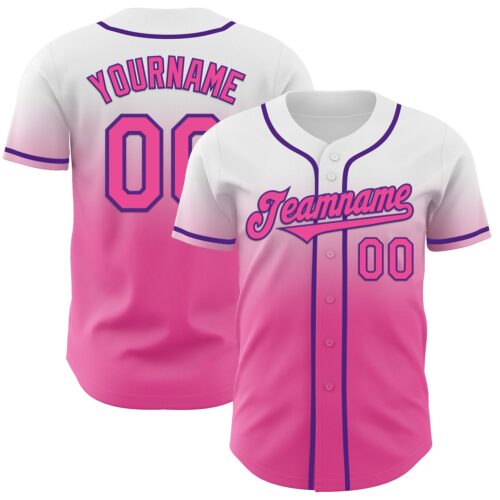 Custom White Pink-Purple Authentic Fade Fashion Baseball Jersey