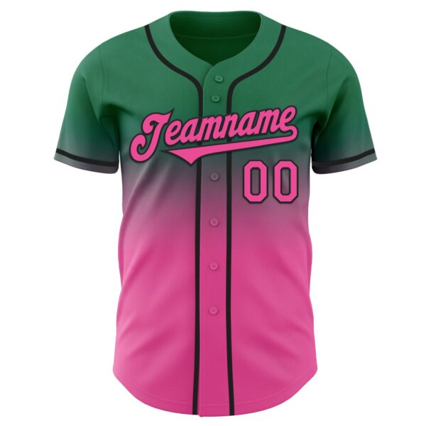 Custom Kelly Green Pink-Black Authentic Fade Fashion Baseball Jersey