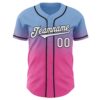 Custom Light Blue White Pink-Black Authentic Fade Fashion Baseball Jersey