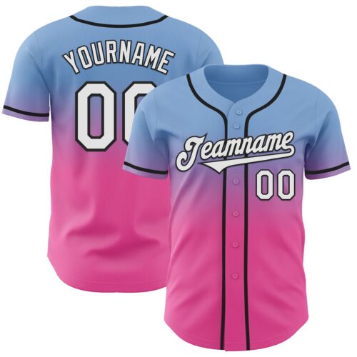 Custom Light Blue White Pink-Black Authentic Fade Fashion Baseball Jersey
