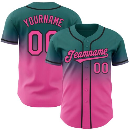 Custom Teal Pink-Black Authentic Fade Fashion Baseball Jersey