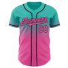 Custom Aqua Pink-Black Authentic Fade Fashion Baseball Jersey