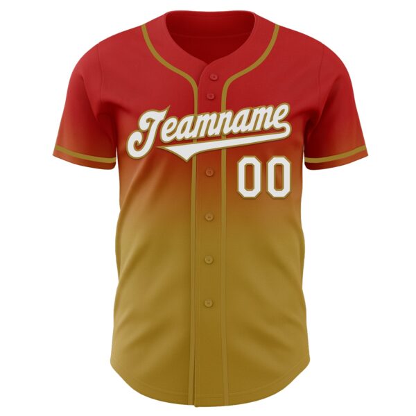Custom Red White-Old Gold Authentic Fade Fashion Baseball Jersey