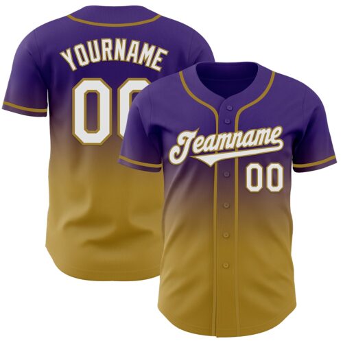 Custom Purple White-Old Gold Authentic Fade Fashion Baseball Jersey