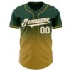 Custom Green White-Old Gold Authentic Fade Fashion Baseball Jersey