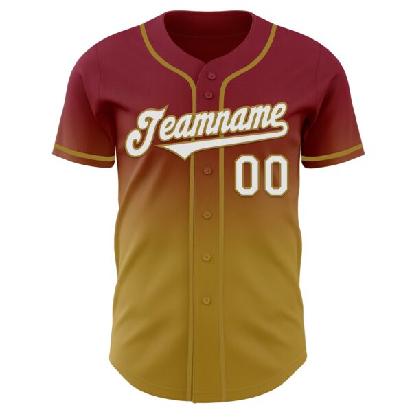 Custom Crimson White-Old Gold Authentic Fade Fashion Baseball Jersey