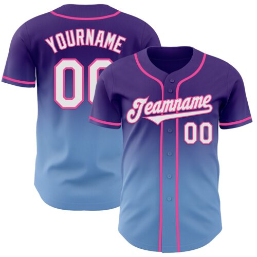FadeFashion1325 Custom Purple White Light Blue-Pink Authentic Fade Fashion Baseball Jersey