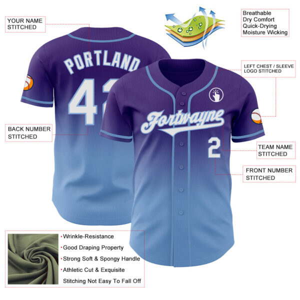 Custom Purple White-Light Blue Authentic Fade Fashion Baseball Jersey