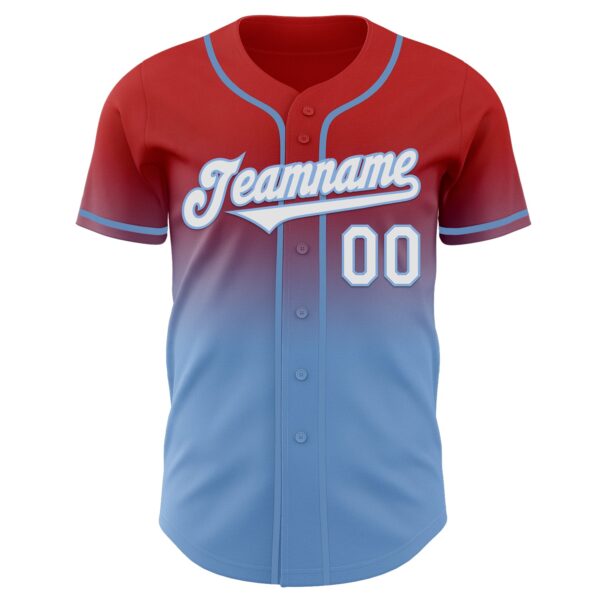 Custom Red White-Light Blue Authentic Fade Fashion Baseball Jersey