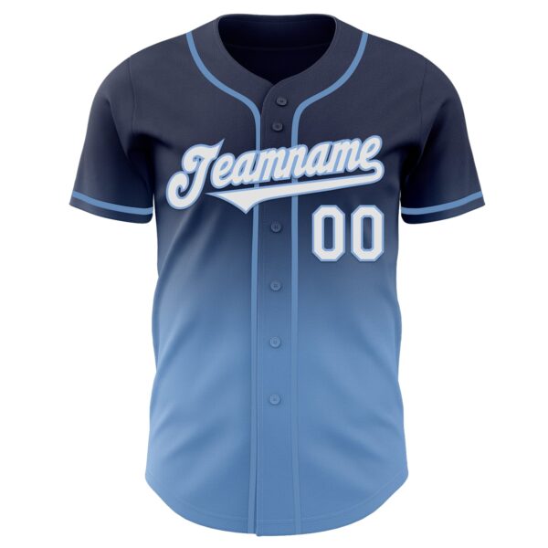 Custom Navy White-Light Blue Authentic Fade Fashion Baseball Jersey