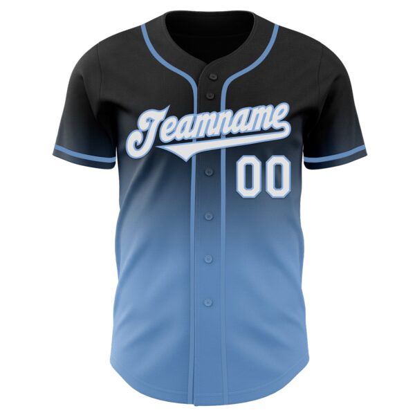Custom Black White-Light Blue Authentic Fade Fashion Baseball Jersey
