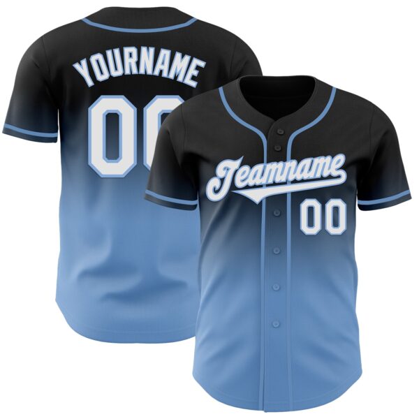 Custom Black White-Light Blue Authentic Fade Fashion Baseball Jersey