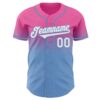 Custom Pink White-Light Blue Authentic Fade Fashion Baseball Jersey