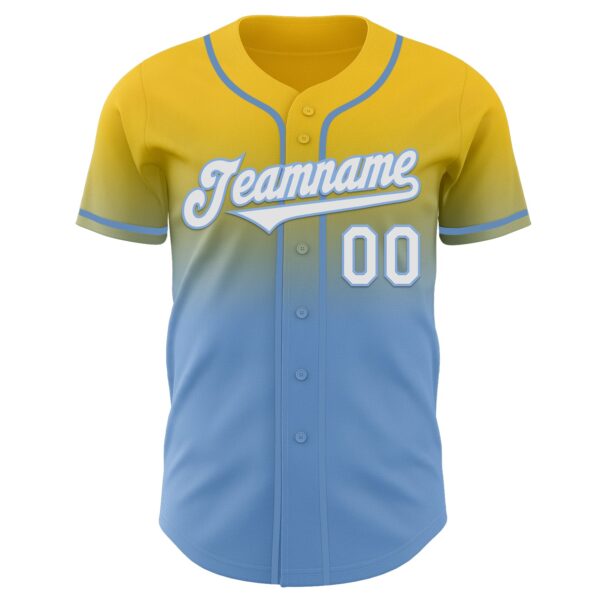 Custom Yellow White-Light Blue Authentic Fade Fashion Baseball Jersey