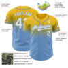 Custom Yellow White-Light Blue Authentic Fade Fashion Baseball Jersey
