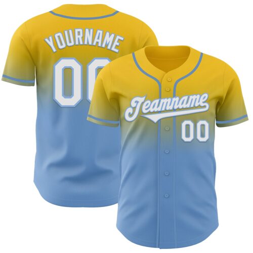 FadeFashion1332 Custom Yellow White-Light Blue Authentic Fade Fashion Baseball Jersey
