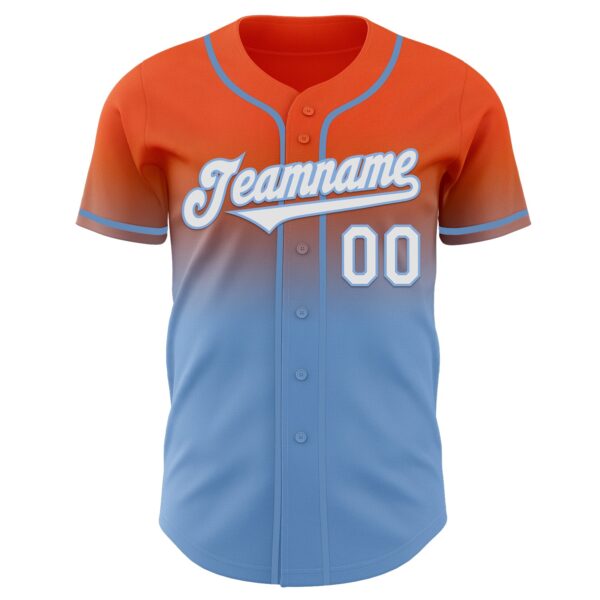 Custom Orange White-Light Blue Authentic Fade Fashion Baseball Jersey
