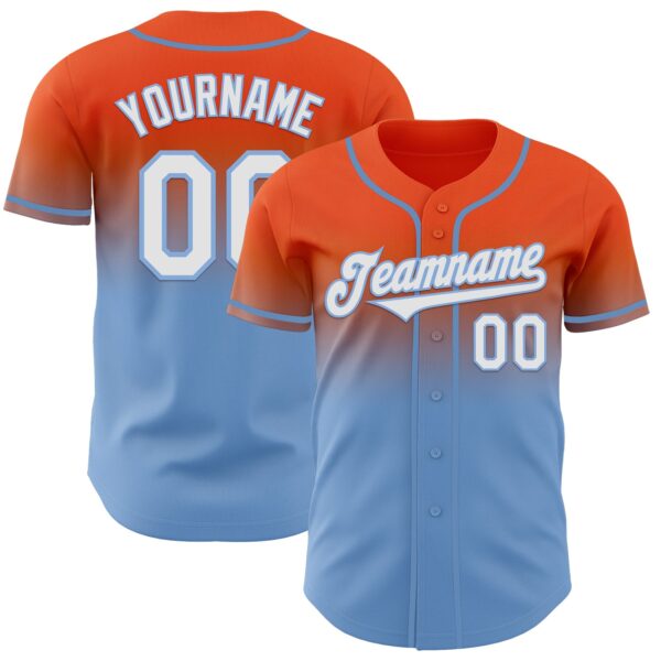 Custom Orange White-Light Blue Authentic Fade Fashion Baseball Jersey
