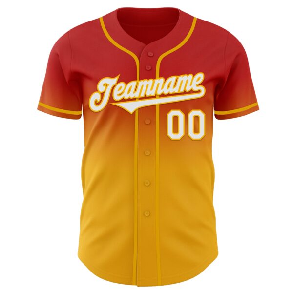 Custom Red White-Gold Authentic Fade Fashion Baseball Jersey