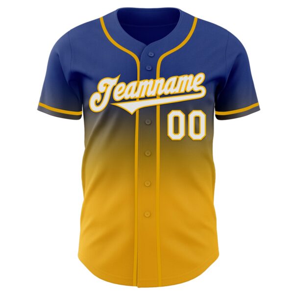 Custom Royal White-Gold Authentic Fade Fashion Baseball Jersey