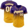 Custom Purple White-Gold Authentic Fade Fashion Baseball Jersey