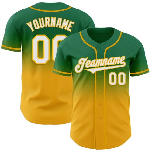 FadeFashion1340 Custom Kelly Green White-Gold Authentic Fade Fashion Baseball Jersey