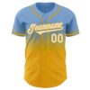 Custom Light Blue White-Gold Authentic Fade Fashion Baseball Jersey